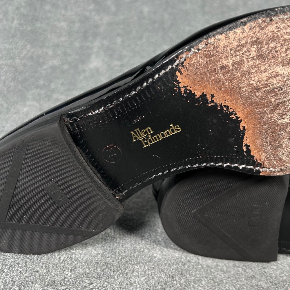 Allen Edmonds Ritz Tuxedo Bow Loafers Mens 11.5 AA Black Patent Leather USA - Picture 13 of 15